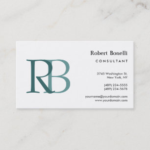 White Blue Modern Monogram Business Card Visitenkarte