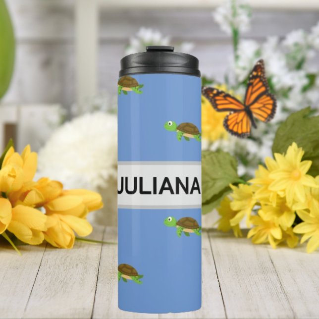 White Blue Modern Turtle Tumbler Thermosbecher (Von Creator hochgeladen)