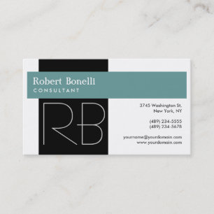 White Blue Monogram Consultant Business Card Visitenkarte