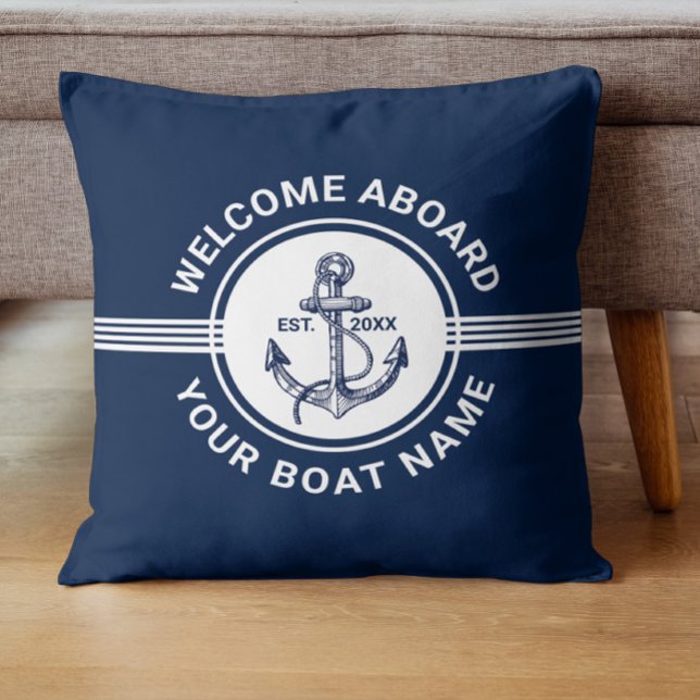 White & Blue Nautical Boat Wheel & Anchor Stripes Kissen (Von Creator hochgeladen)