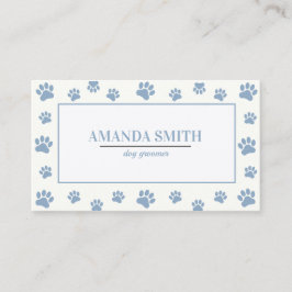White & Blue Paw Prints Dog Groomer Business Card Visitenkarte