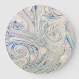 White Blue Pink Modernes Abstraktes Fluid Marbella Große Wanduhr