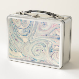 White Blue Pink Modernes Abstraktes Fluid Marbella Metall Brotdose