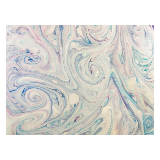 White Blue Pink Modernes Abstraktes Fluid Marbella Tischdecke (Vorderseite (Horizontal))