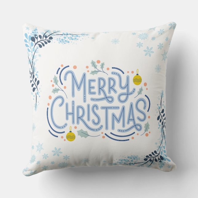 White Blue Playful Frohe Weihnachten Kissen (Rückseite)