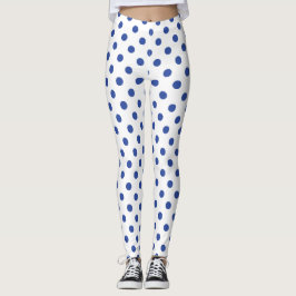 White Blue Polka Dot Pattern Leggings