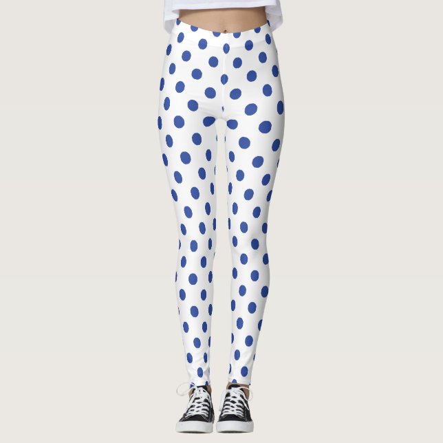 White Blue Polka Dot Pattern Leggings (Vorderseite)