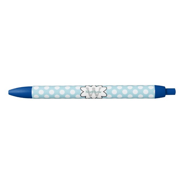 White Blue Polka Dots Kugelschreiber (Vorderseite)
