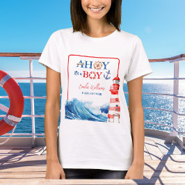 White Blue Red Nautical Ahoy Boy Lighthouse T-Shirt
