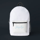 White Blue Schlicht Elegante Moderne Kalligraphie  Bedruckter Rucksack<br><div class="desc">Erleben Sie dieses moderne,  elegante Design. Diese Vorlage kann an alle beruflichen Beruf angepasst werden.</div>