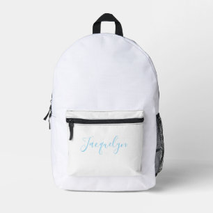 White Blue Schlicht Elegante Moderne Kalligraphie  Bedruckter Rucksack