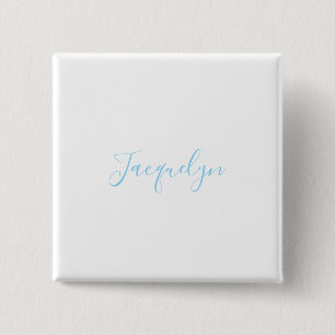 White Blue Schlicht Elegante Moderne Kalligraphie  Button