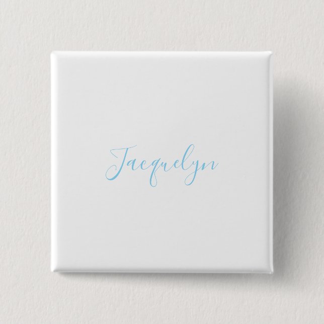 White Blue Schlicht Elegante Moderne Kalligraphie  Button (Vorderseite)
