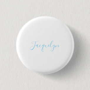White Blue Schlicht Elegante Moderne Kalligraphie  Button