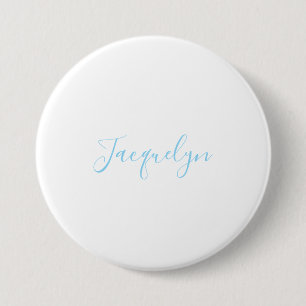 White Blue Schlicht Elegante Moderne Kalligraphie  Button