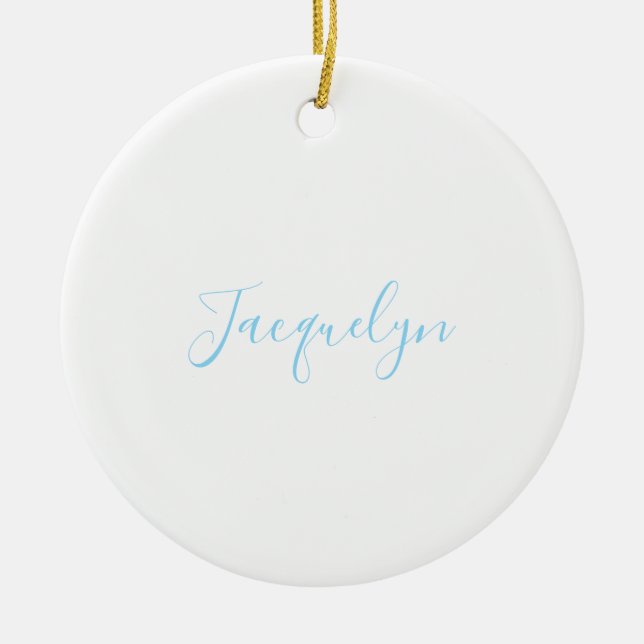 White Blue Schlicht Elegante Moderne Kalligraphie  Keramik Ornament (Vorne)