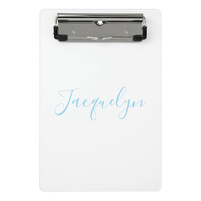 White Blue Schlicht Elegante Moderne Kalligraphie  Mini Klemmbrett (Vorderseite)