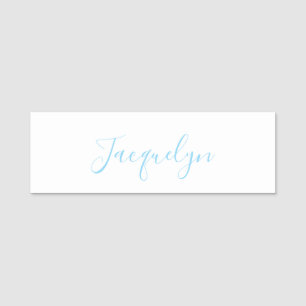 White Blue Schlicht Elegante Moderne Kalligraphie  Namensschild