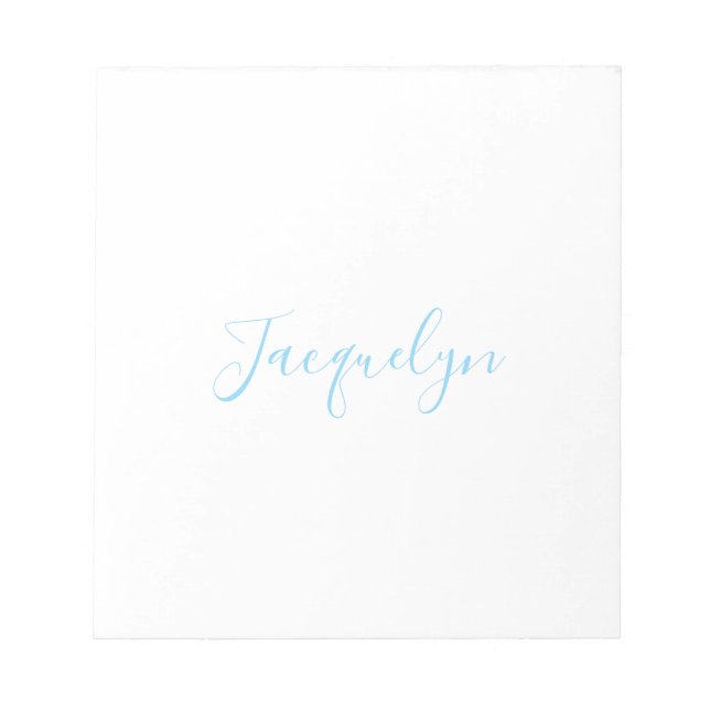 White Blue Schlicht Elegante Moderne Kalligraphie  Notizblock (Vorderseite)