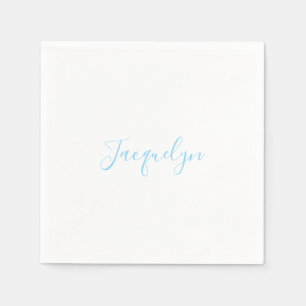 White Blue Schlicht Elegante Moderne Kalligraphie  Serviette