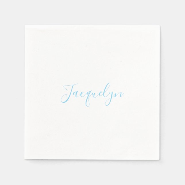 White Blue Schlicht Elegante Moderne Kalligraphie  Serviette (Vorderseite)
