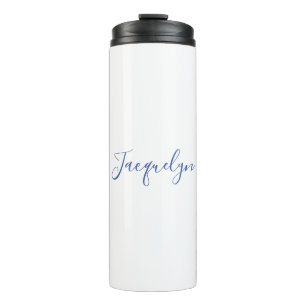White Blue Schlicht Elegante Moderne Kalligraphie  Thermosbecher