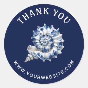 White blue seashell logo business danke runder aufkleber