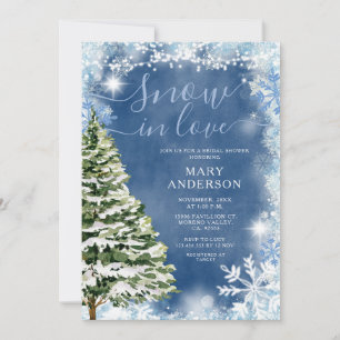 White Blue Snow in Liebe Evergreen Brautparty Einladung