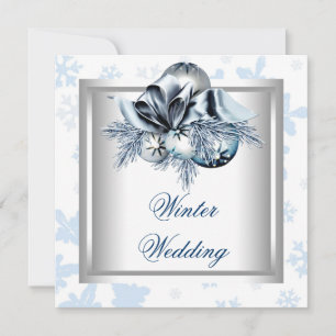 White Blue Snowflake Blue Winter Wedding Einladung