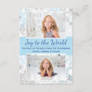 White/Blue Snowflakes 2 Fotos - 3x5Christmas Card Einladung