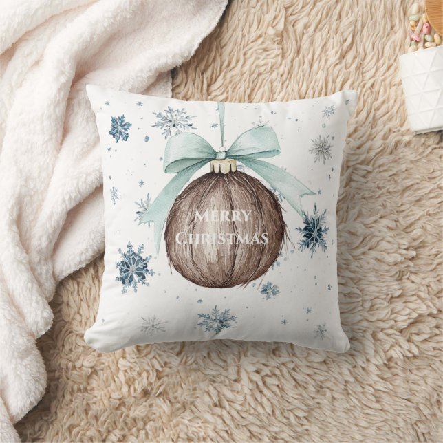 White Blue Snowflakes Christmas Coconut Bow Kissen (Decke)