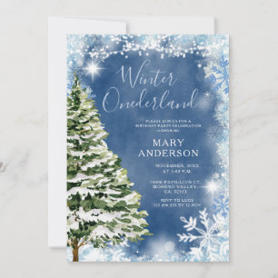 White Blue Snowflakes Winter Onederland Geburtstag Einladung