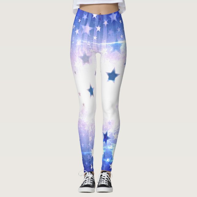 White Blue Star Leggings (Vorderseite)