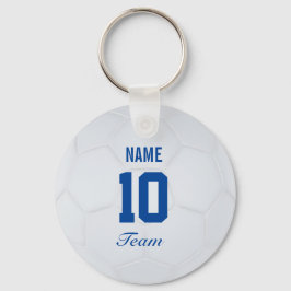 White Blue Team Soccer Ball Personalisierter Name Schlüsselanhänger