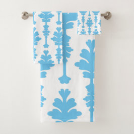 White & Blue Türkise Damask Moderner Glamour Badhandtuch Set