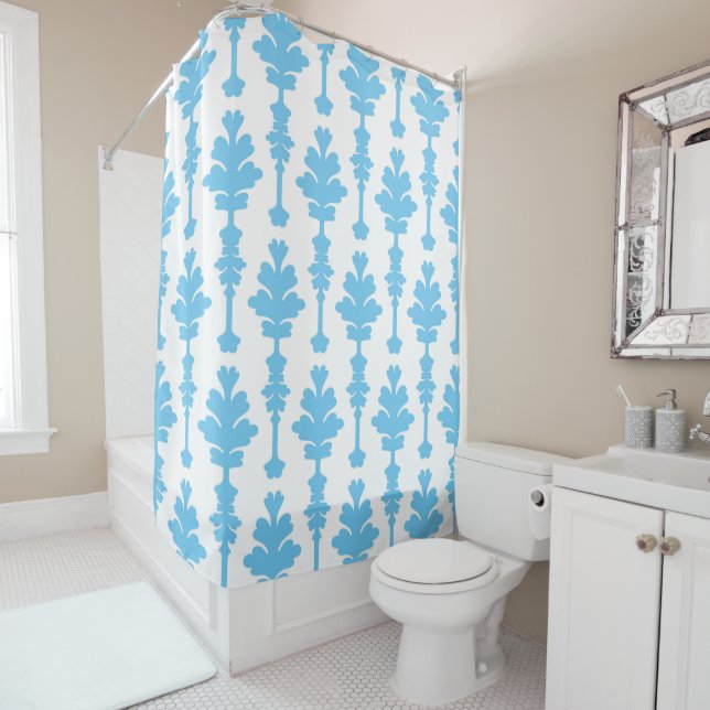 White & Blue Türkise Damask Moderner Glamour Duschvorhang (Beispiel)