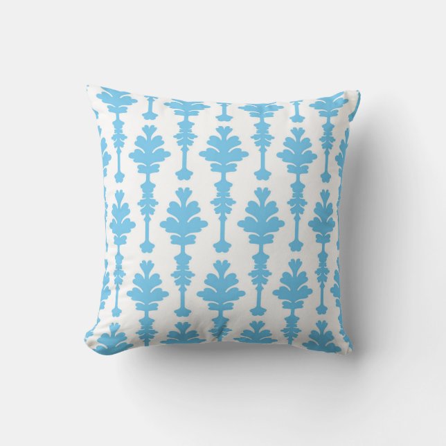 White & Blue Türkise Damask Moderner Glamour Kissen (Vorderseite)