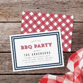 White Blue und Red Gingham GRILLEN Party Einladung