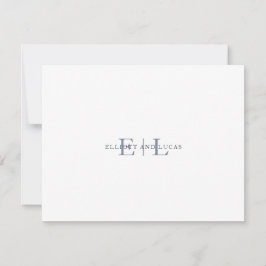White Blue Wedding Monogram Note Card Mitteilungskarte