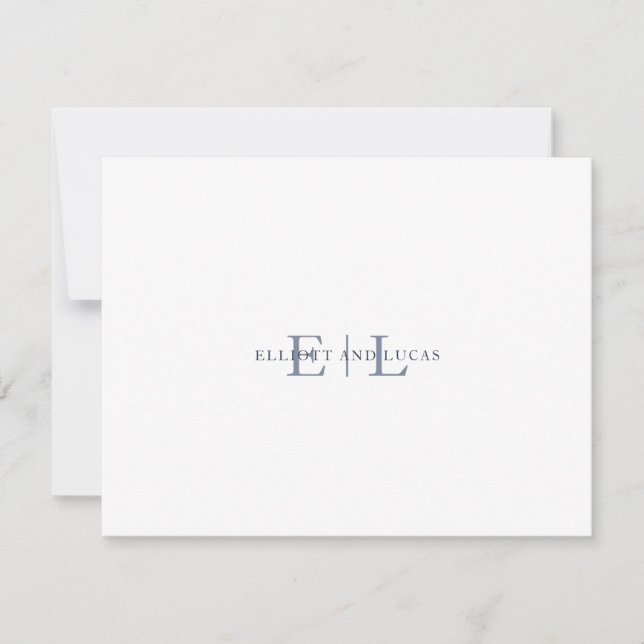 White Blue Wedding Monogram Note Card Mitteilungskarte (Vorderseite)