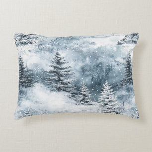 White Blue Weihnachtsbaumen Winterschnee Dekokissen