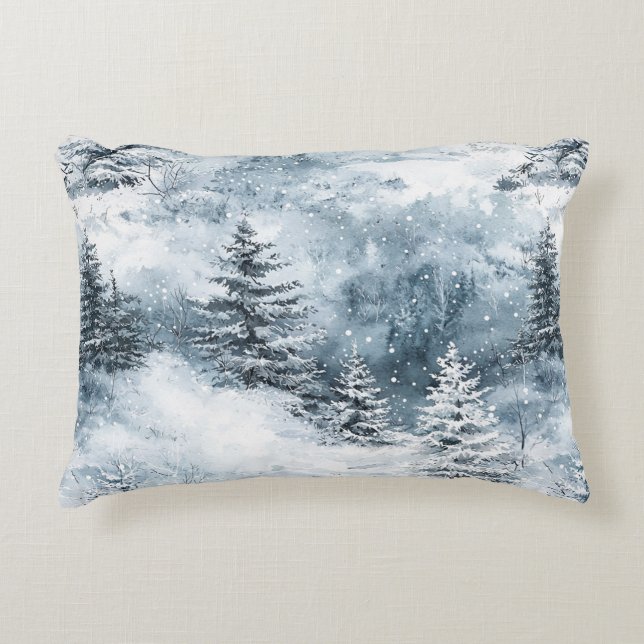 White Blue Weihnachtsbaumen Winterschnee Dekokissen (Vorderseite)