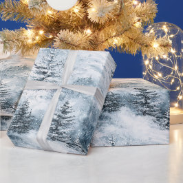 White Blue Weihnachtsbaumen Winterschnee Geschenkpapier