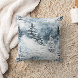 White Blue Weihnachtsbaumen Winterschnee Kissen