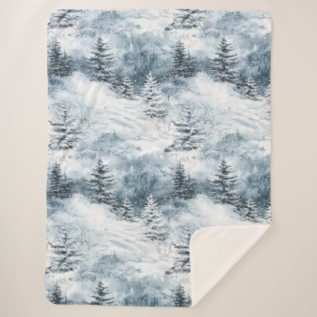 White Blue Weihnachtsbaumen Winterschnee Sherpadecke (Vorderseite)