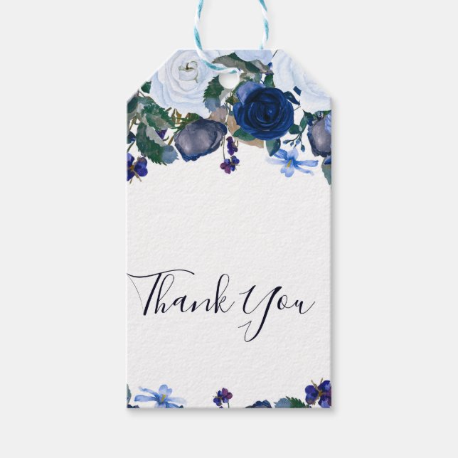 White & Blue Winter Floral Bouquet Chic Wedding Geschenkanhänger (Vorderseite)