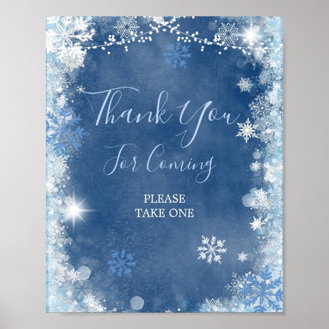 White Blue Winter Snowflake Bridal Danke, dass du  Poster (Vorne)