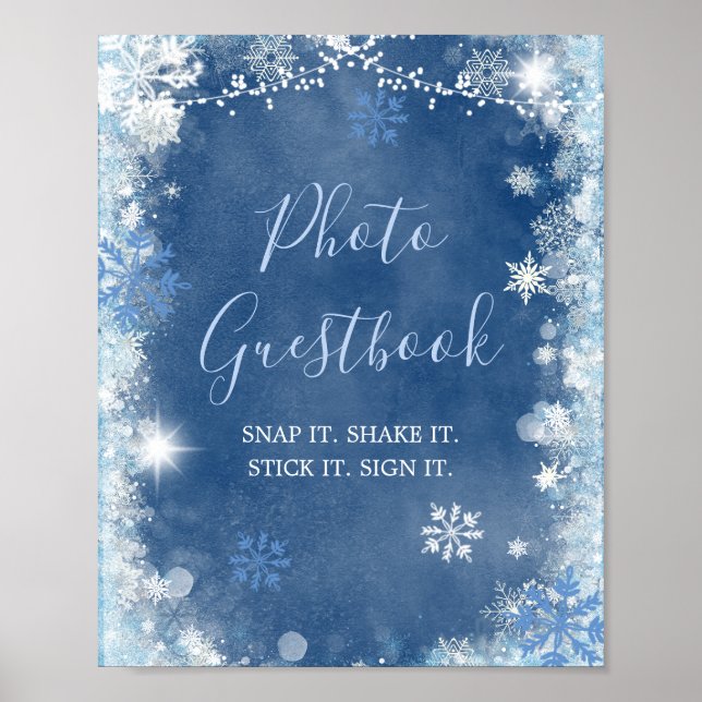White Blue Winter Snowflake Bridal Foto Reisebuch Poster (Vorne)