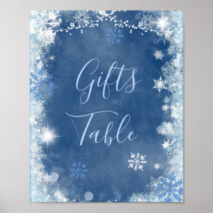 White Blue Winter Snowflake Bridal Geschenktisch Poster