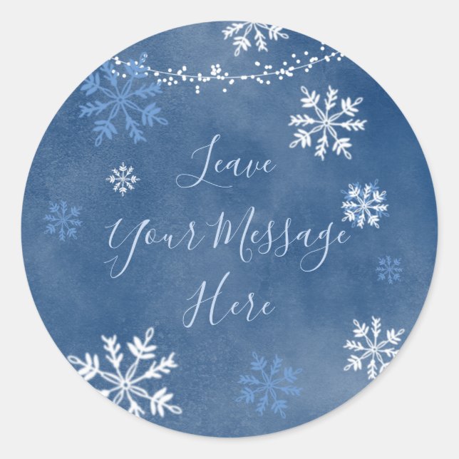 White Blue Winter Snowflake Liebe Hier Ihre Nachri Runder Aufkleber (Vorderseite)